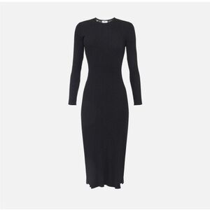 Women's Black Ribbed Long-Sleeve Knit Dress